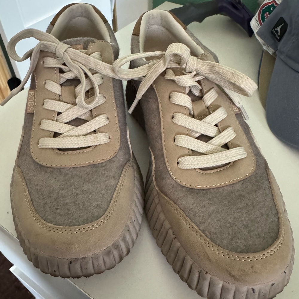 Bobs Beige and Brown Sneakers